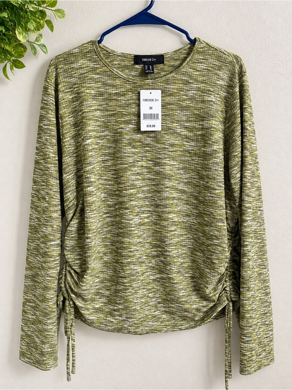 Forever 21 Olive Space-Dye Long Sleeve Side-Ruched Top